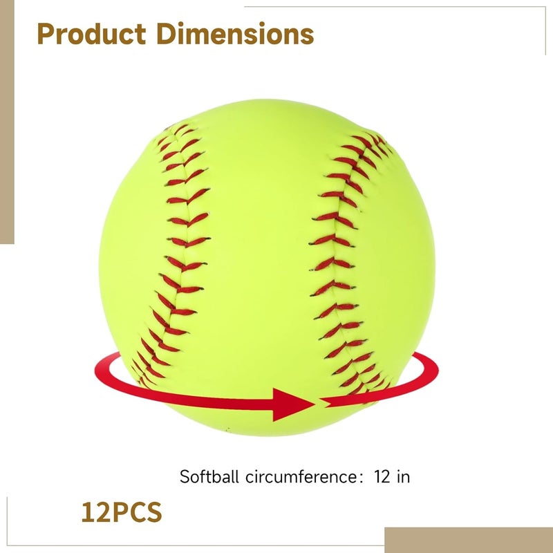 NIMBLOOM 12 Pack Softballs 12 Inch, Softball Practice Balls, Soft Cork Core, Fluorescent Yellow PVC Official Size & Weight Slowpitch Softballs for Training, Games, Practice - Image 4